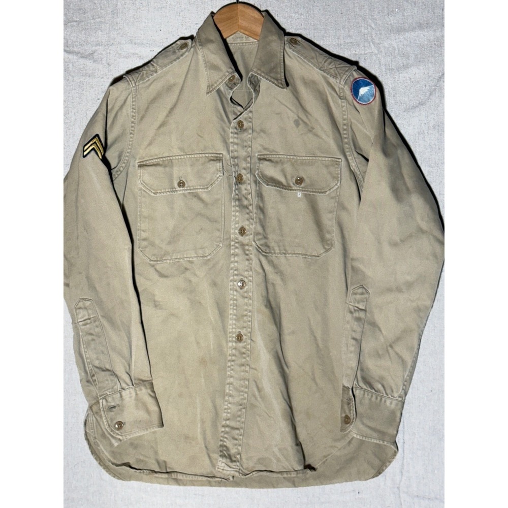 Vintage Military Khaki Cotton Twill Shirt Corporal Patches Mountain Patch Tan